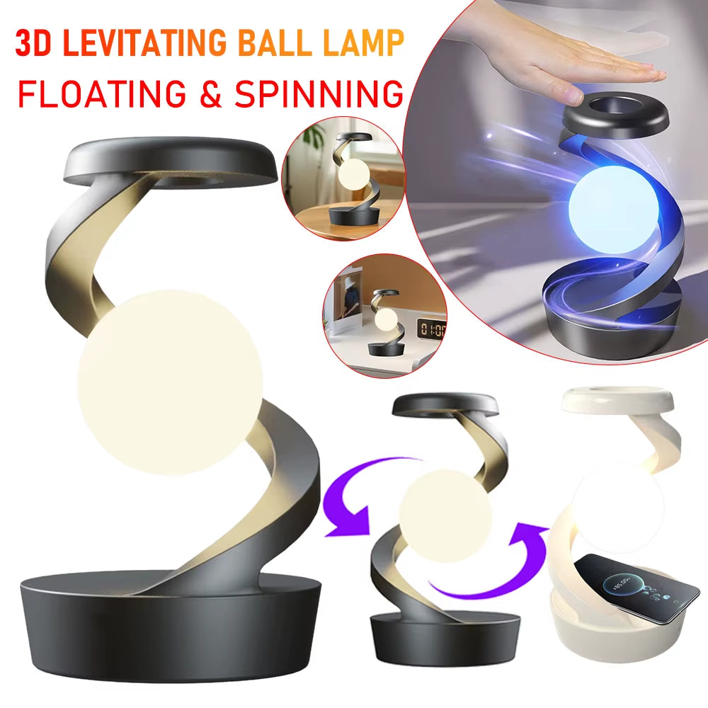 3D Levitating Ball Lamp 3D LED Lamp with Wireless Charging Floating Moon Table Lamp RGB Rotating Wireless Floating Lamp Decor