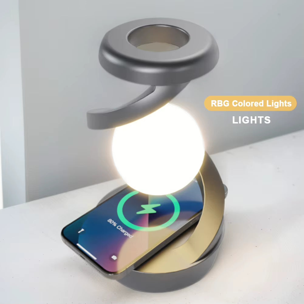 3D Levitating Ball Lamp 3D LED Lamp with Wireless Charging Floating Moon Table Lamp RGB Rotating Wireless Floating Lamp Decor