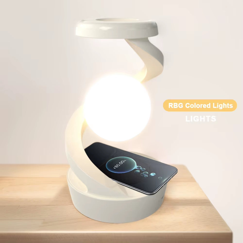 3D Levitating Ball Lamp 3D LED Lamp with Wireless Charging Floating Moon Table Lamp RGB Rotating Wireless Floating Lamp Decor