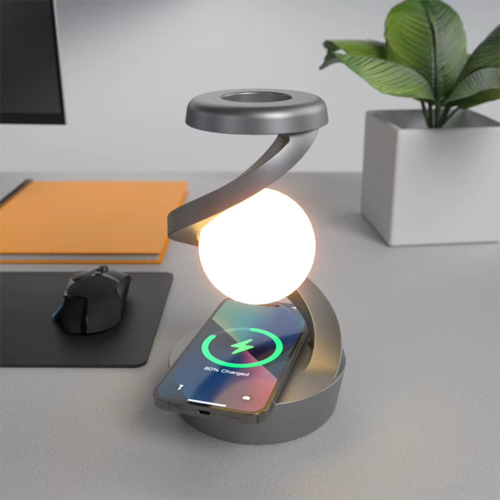 3D Levitating Ball Lamp 3D LED Lamp with Wireless Charging Floating Moon Table Lamp RGB Rotating Wireless Floating Lamp Decor